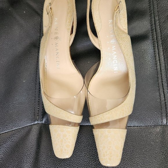 Rene Mancini Cream Leather Reptile Skin Heels Slingback Shoes 35.5 Vintage - Picture 4 of 9